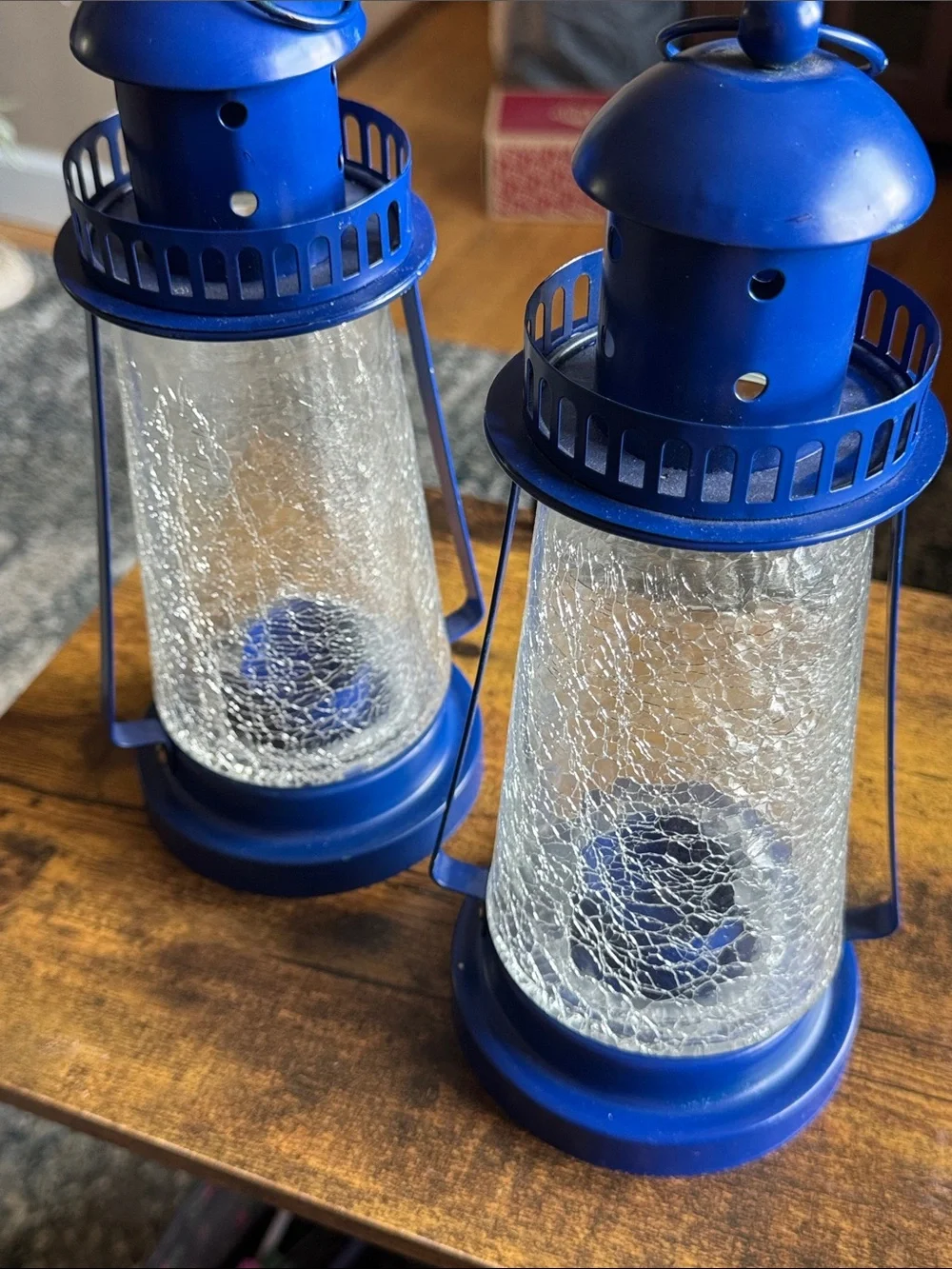 Blue Decorative Lantern tealight Pair - Coastal Home Accent